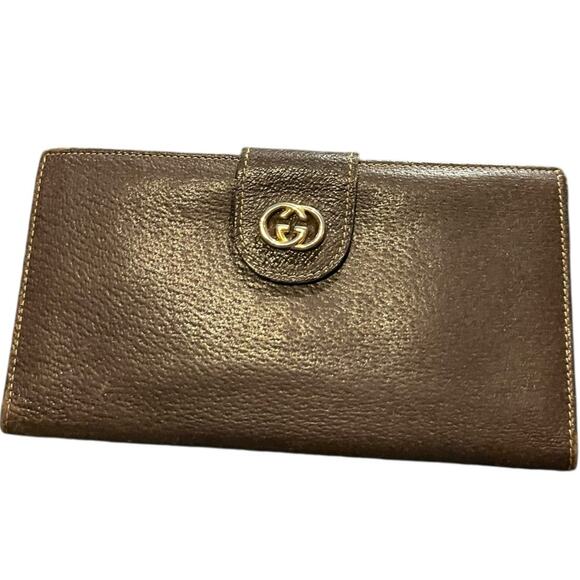 Gucci Vintage Brown Leather Long Wallet/Purse - Picture 1 of 14